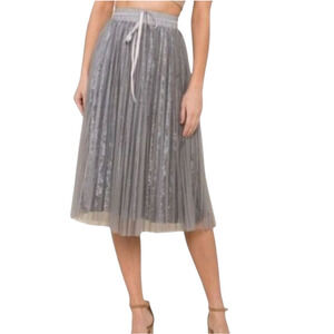 Raga Anthropologie Velvet Breeze Pleated Midi Skirt Gray Mesh Boho Layer Small